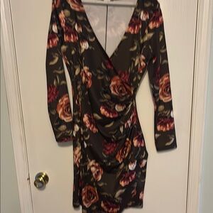 Red and Orange V-neck Bodycon Dress Long Sleeve Cocktail